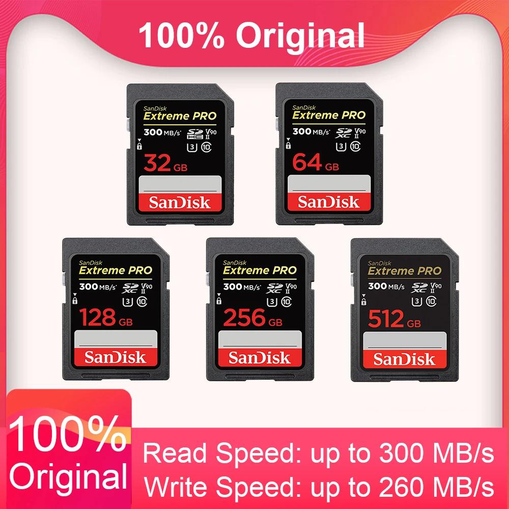SanDisk Extreme Pro ī޶ SD ī, SDHC SDXC Ŭ 10 V90 ޸ ī, 4K 8K C10 UHS-II ÷ ī, 300 MB/s U3, 32GB, 64GB, 128GB